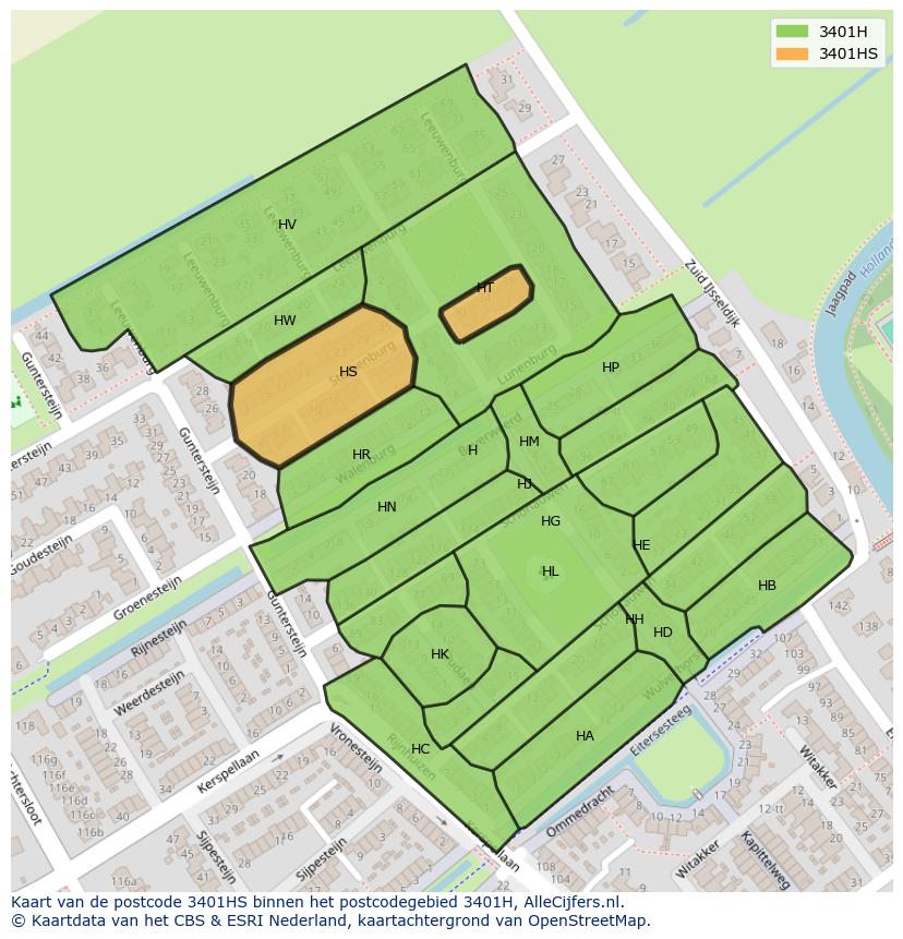 Afbeelding van het postcodegebied 3401 HS op de kaart.