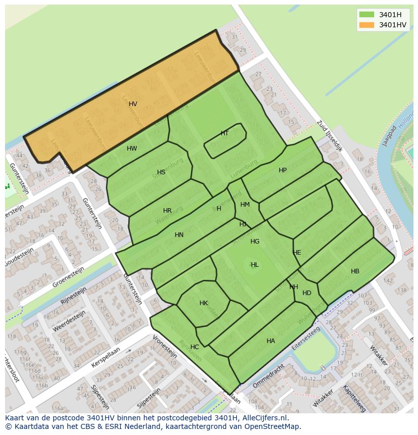 Afbeelding van het postcodegebied 3401 HV op de kaart.