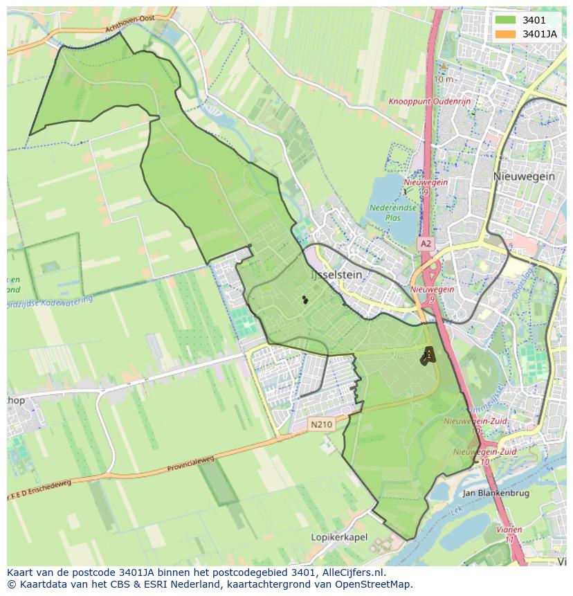 Afbeelding van het postcodegebied 3401 JA op de kaart.