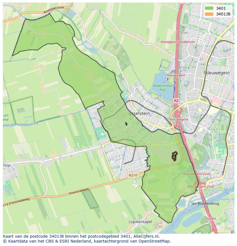 Afbeelding van het postcodegebied 3401 JB op de kaart.