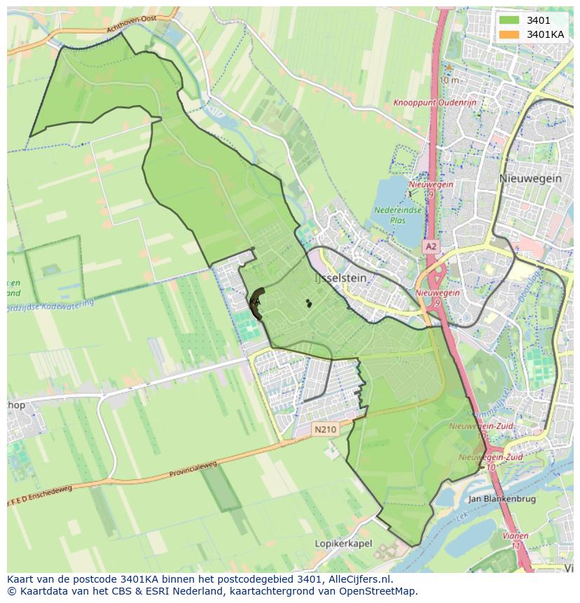 Afbeelding van het postcodegebied 3401 KA op de kaart.