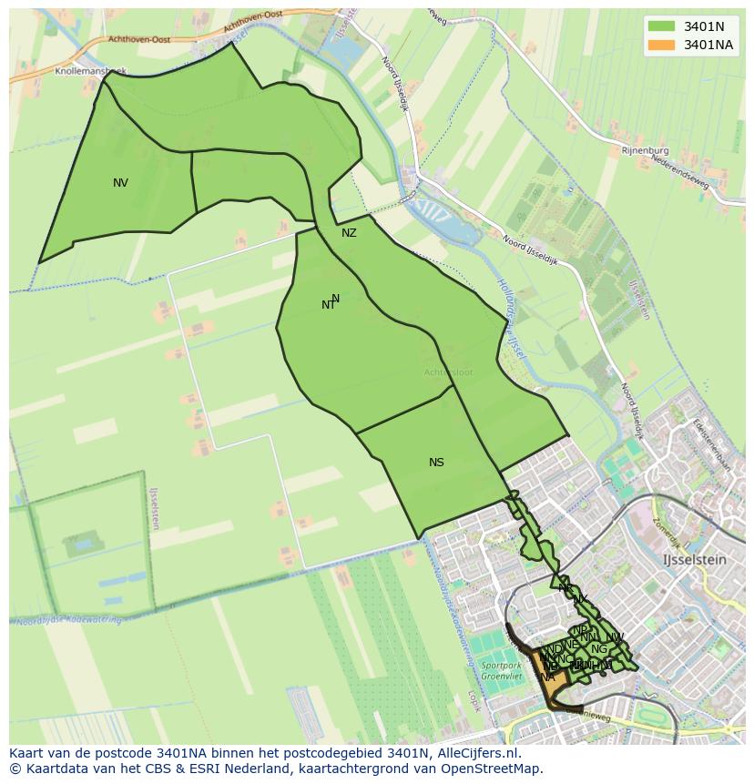 Afbeelding van het postcodegebied 3401 NA op de kaart.