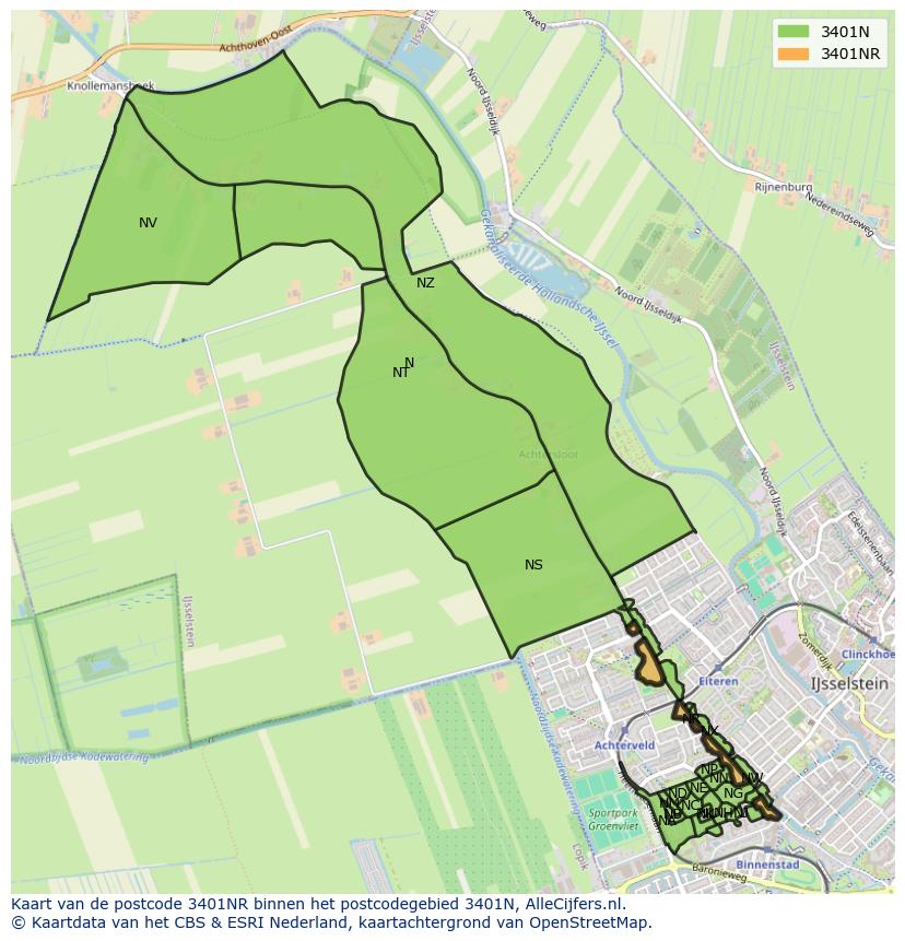 Afbeelding van het postcodegebied 3401 NR op de kaart.