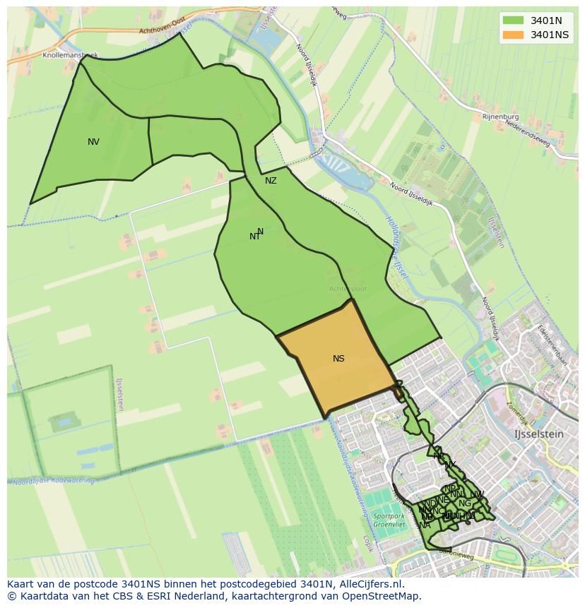Afbeelding van het postcodegebied 3401 NS op de kaart.