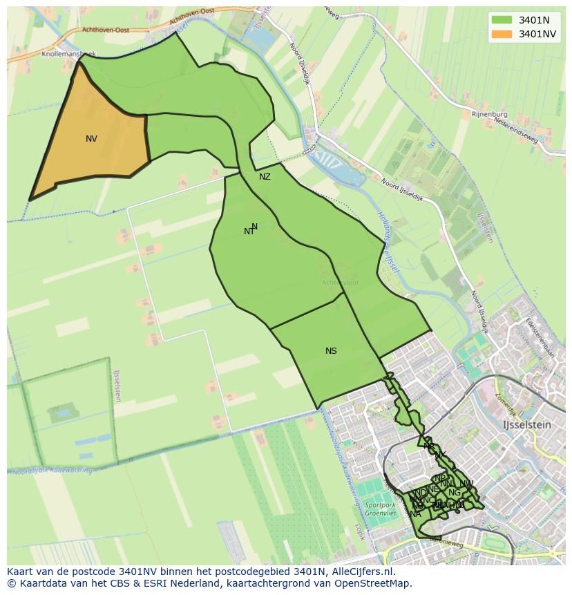 Afbeelding van het postcodegebied 3401 NV op de kaart.