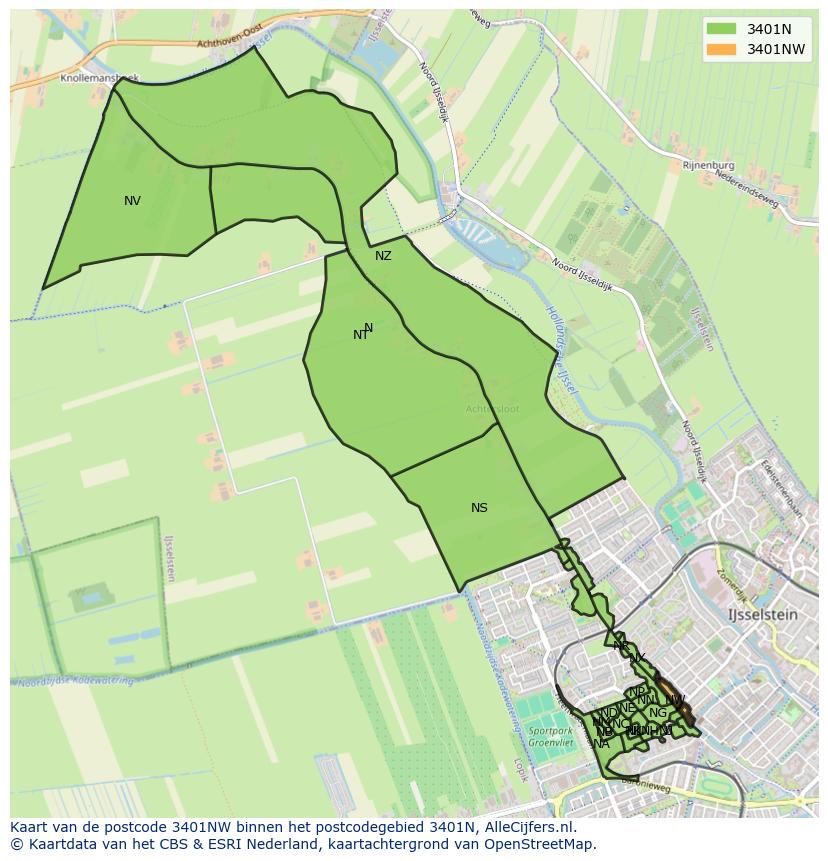 Afbeelding van het postcodegebied 3401 NW op de kaart.
