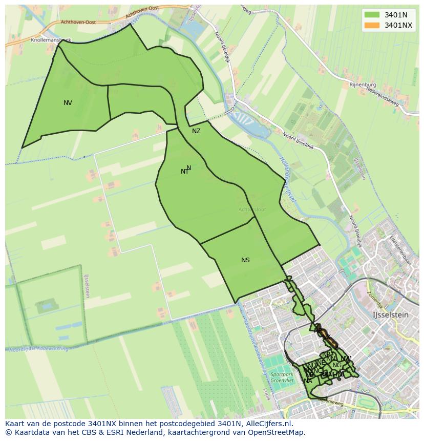 Afbeelding van het postcodegebied 3401 NX op de kaart.