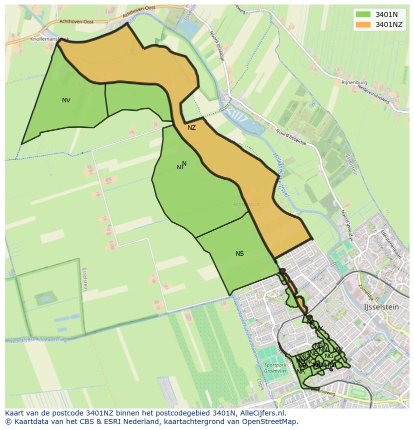 Afbeelding van het postcodegebied 3401 NZ op de kaart.