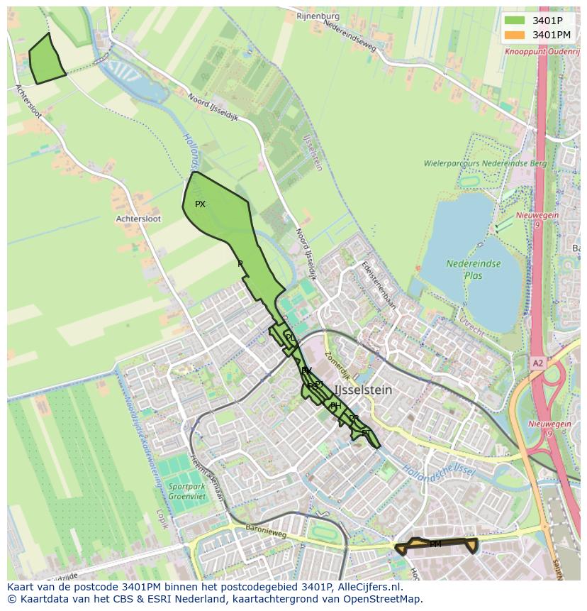 Afbeelding van het postcodegebied 3401 PM op de kaart.