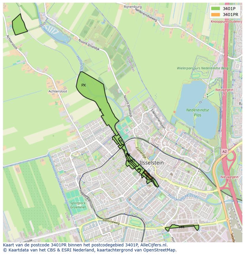 Afbeelding van het postcodegebied 3401 PR op de kaart.