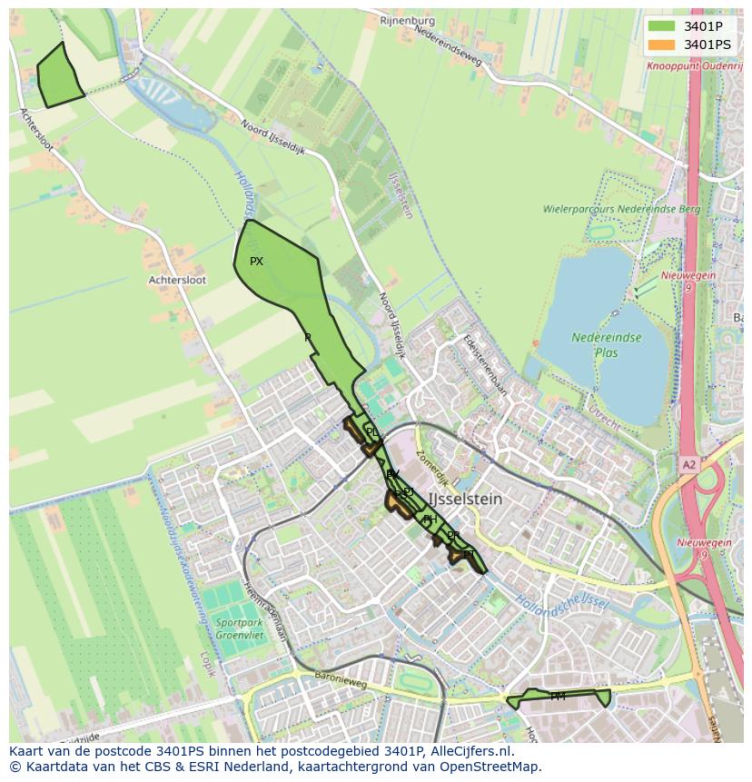 Afbeelding van het postcodegebied 3401 PS op de kaart.