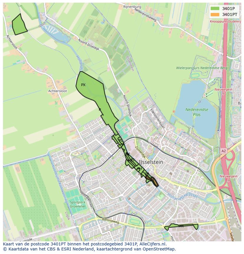 Afbeelding van het postcodegebied 3401 PT op de kaart.
