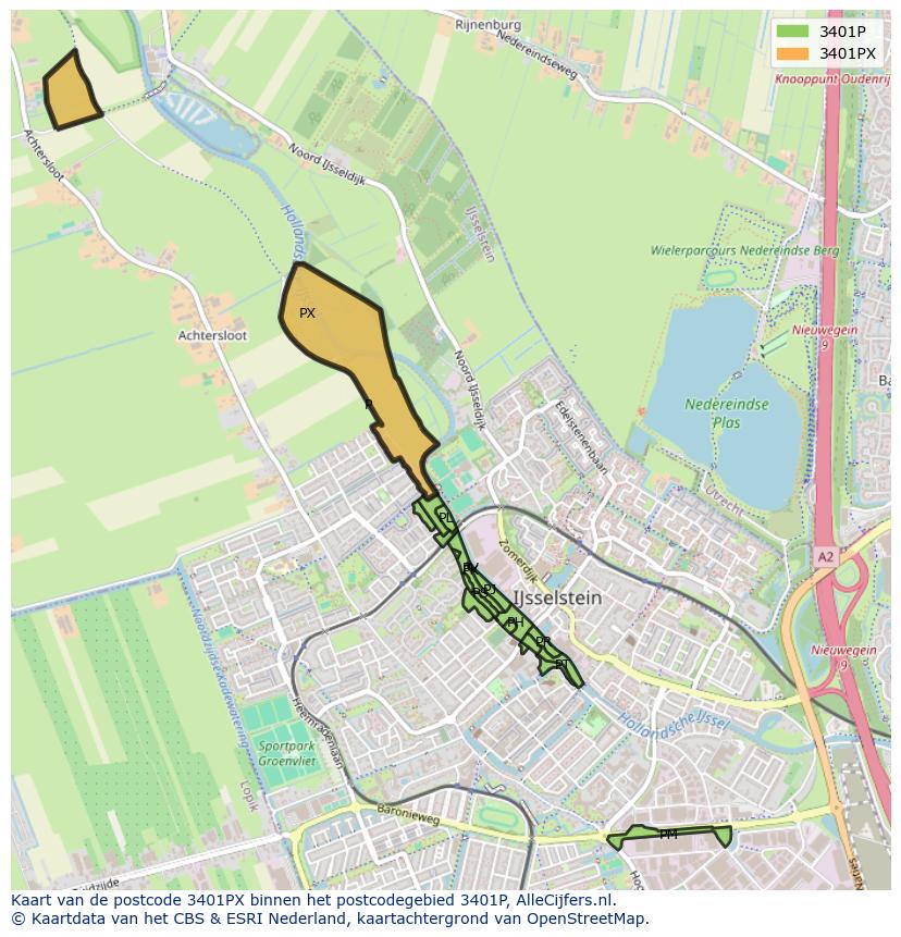 Afbeelding van het postcodegebied 3401 PX op de kaart.