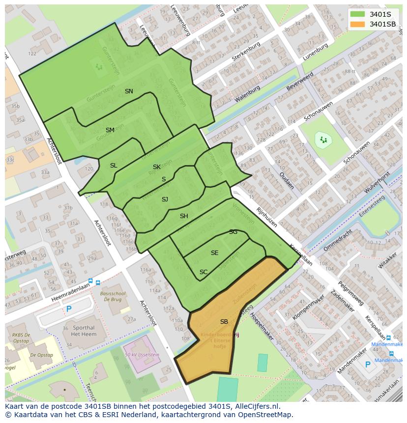 Afbeelding van het postcodegebied 3401 SB op de kaart.