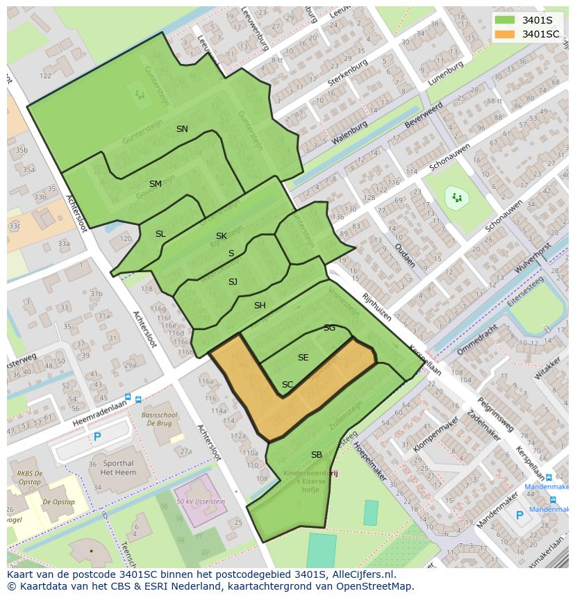 Afbeelding van het postcodegebied 3401 SC op de kaart.