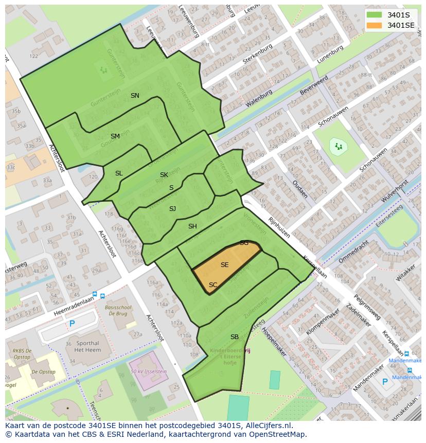 Afbeelding van het postcodegebied 3401 SE op de kaart.