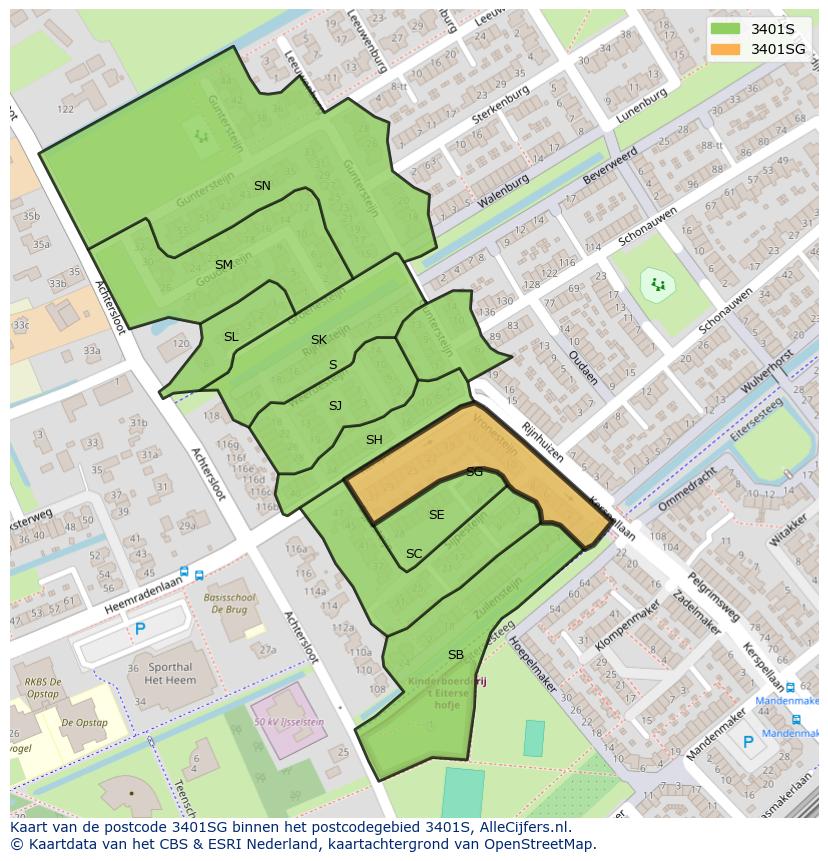 Afbeelding van het postcodegebied 3401 SG op de kaart.