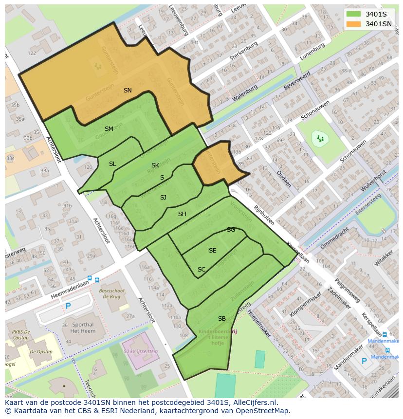 Afbeelding van het postcodegebied 3401 SN op de kaart.