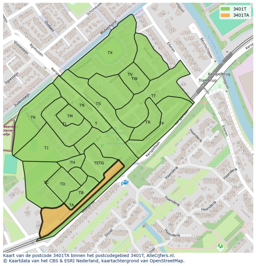 Afbeelding van het postcodegebied 3401 TA op de kaart.