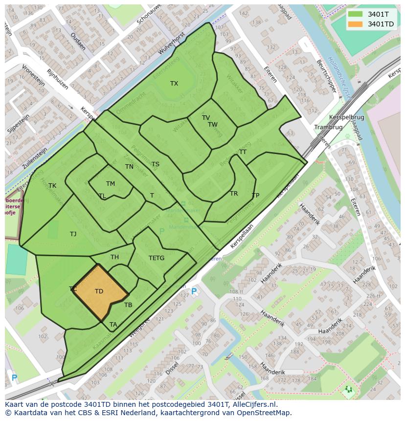Afbeelding van het postcodegebied 3401 TD op de kaart.