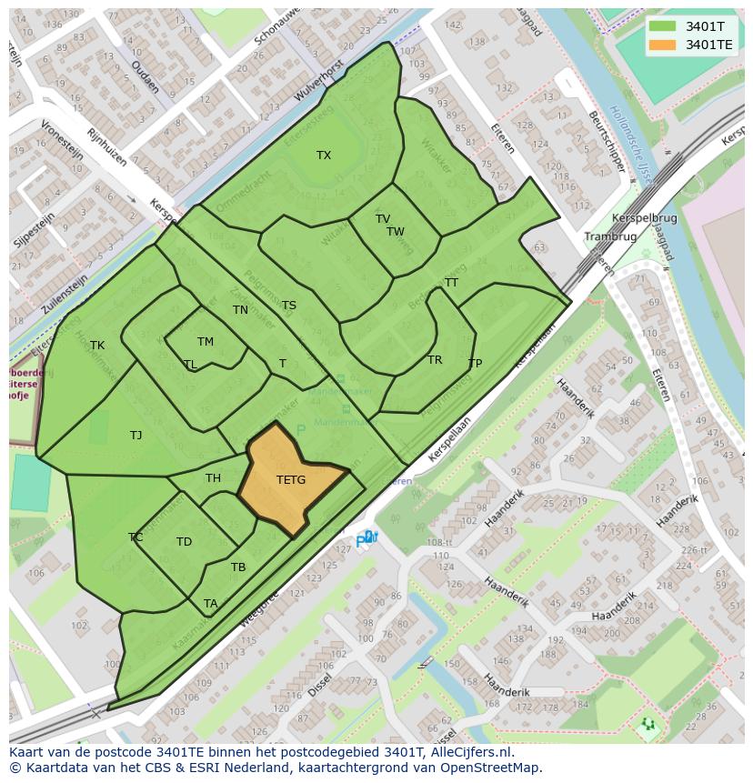 Afbeelding van het postcodegebied 3401 TE op de kaart.