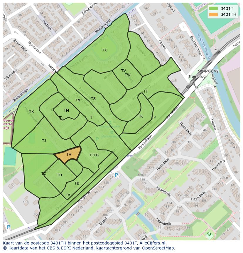 Afbeelding van het postcodegebied 3401 TH op de kaart.