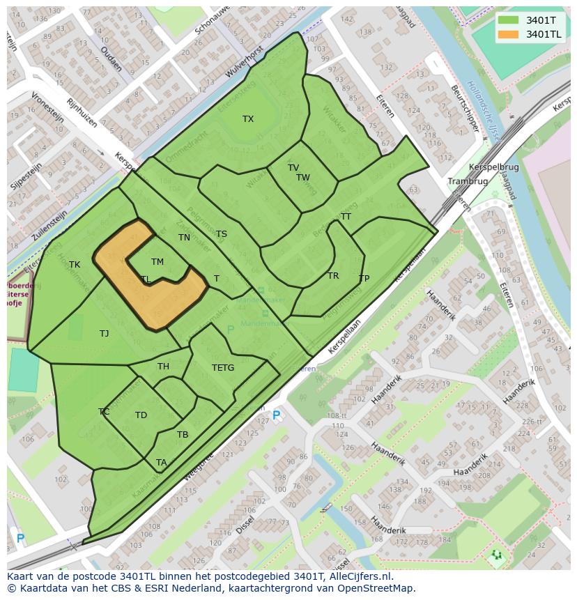 Afbeelding van het postcodegebied 3401 TL op de kaart.