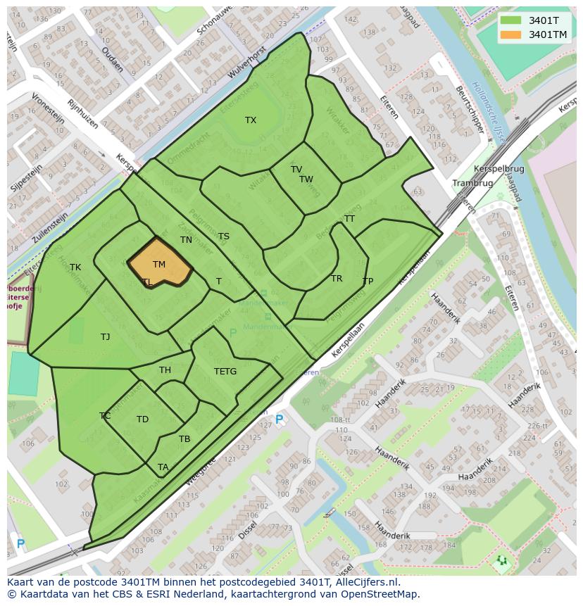 Afbeelding van het postcodegebied 3401 TM op de kaart.