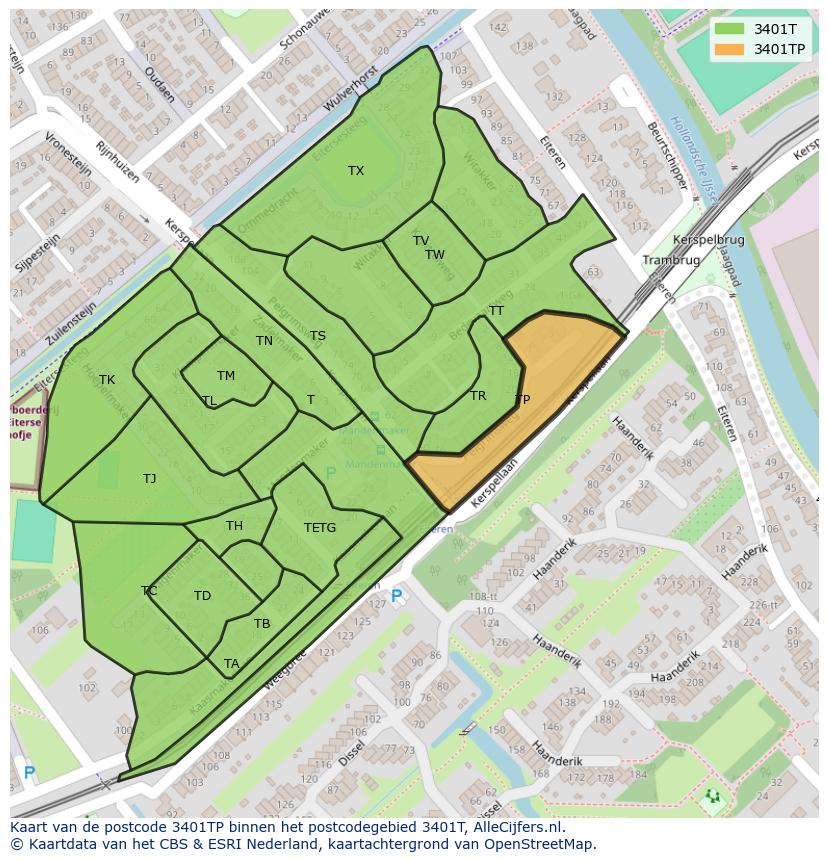 Afbeelding van het postcodegebied 3401 TP op de kaart.