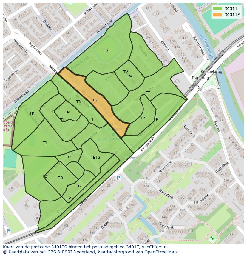 Afbeelding van het postcodegebied 3401 TS op de kaart.