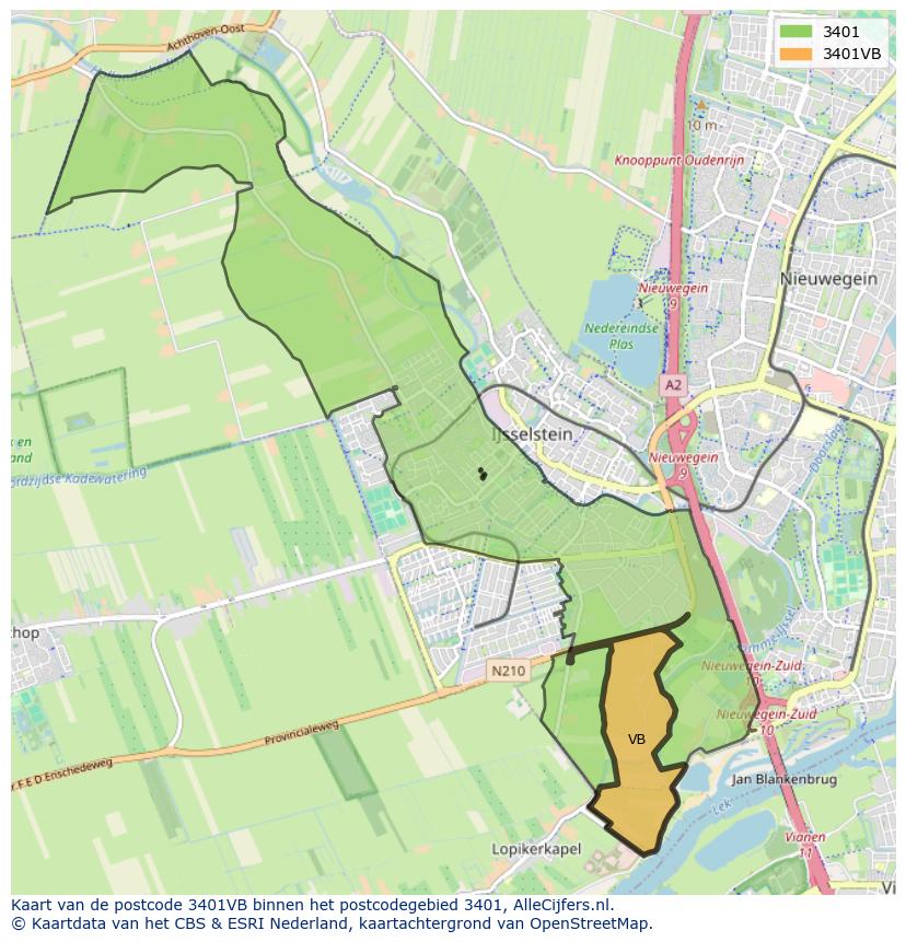 Afbeelding van het postcodegebied 3401 VB op de kaart.