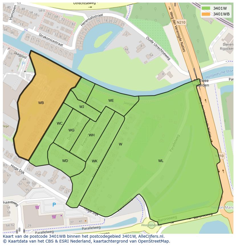 Afbeelding van het postcodegebied 3401 WB op de kaart.
