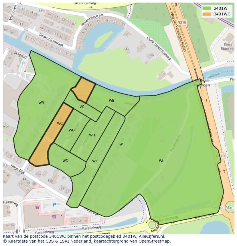 Afbeelding van het postcodegebied 3401 WC op de kaart.