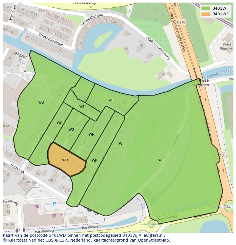 Afbeelding van het postcodegebied 3401 WD op de kaart.