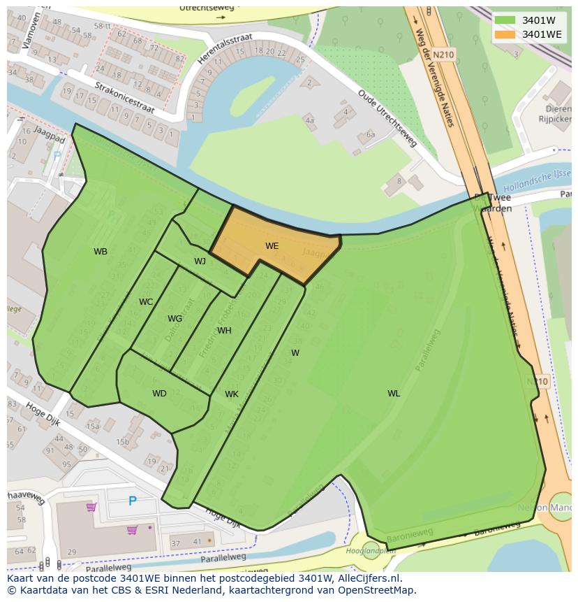 Afbeelding van het postcodegebied 3401 WE op de kaart.