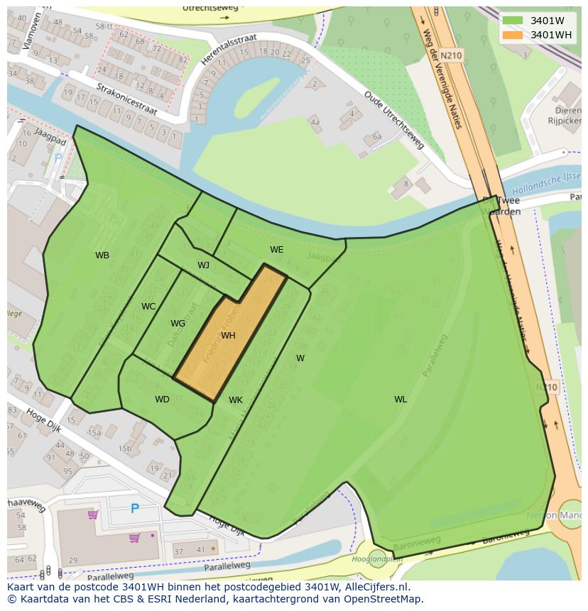 Afbeelding van het postcodegebied 3401 WH op de kaart.