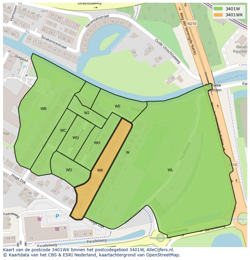 Afbeelding van het postcodegebied 3401 WK op de kaart.