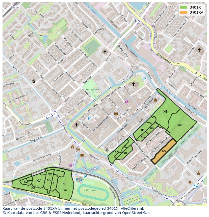 Afbeelding van het postcodegebied 3401 XA op de kaart.