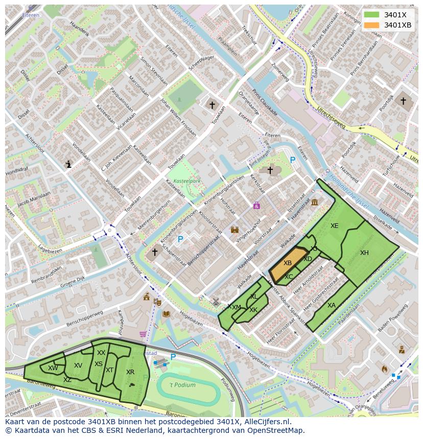 Afbeelding van het postcodegebied 3401 XB op de kaart.