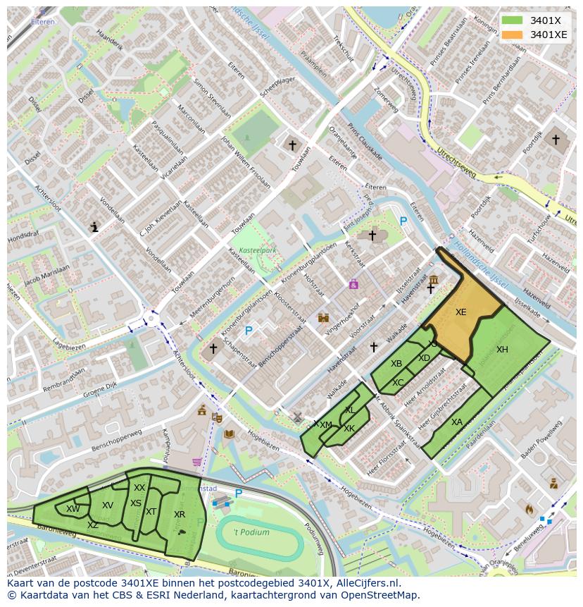 Afbeelding van het postcodegebied 3401 XE op de kaart.