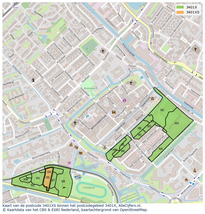 Afbeelding van het postcodegebied 3401 XS op de kaart.