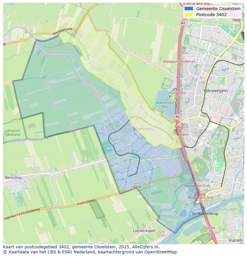 Afbeelding van het postcodegebied 3402 op de kaart.
