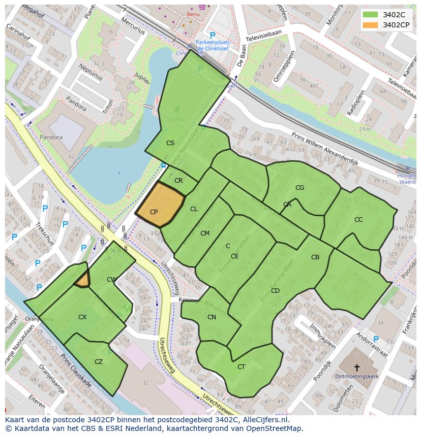 Afbeelding van het postcodegebied 3402 CP op de kaart.