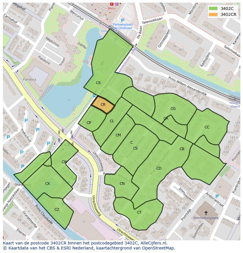Afbeelding van het postcodegebied 3402 CR op de kaart.