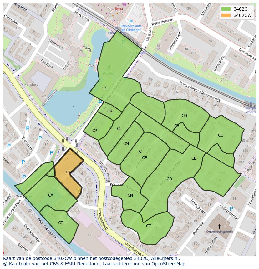 Afbeelding van het postcodegebied 3402 CW op de kaart.