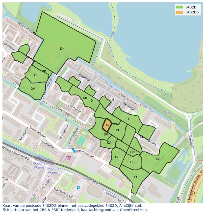 Afbeelding van het postcodegebied 3402 DG op de kaart.