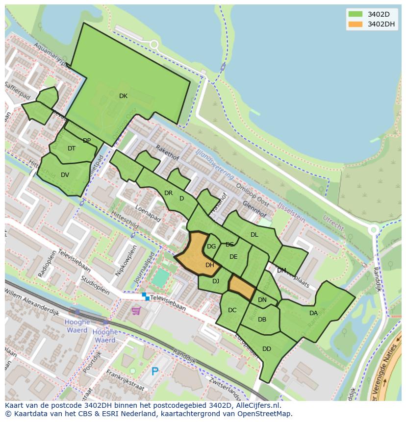 Afbeelding van het postcodegebied 3402 DH op de kaart.