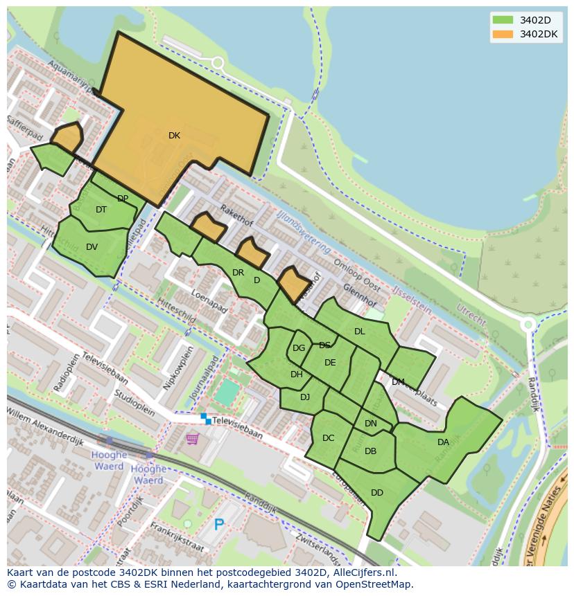 Afbeelding van het postcodegebied 3402 DK op de kaart.