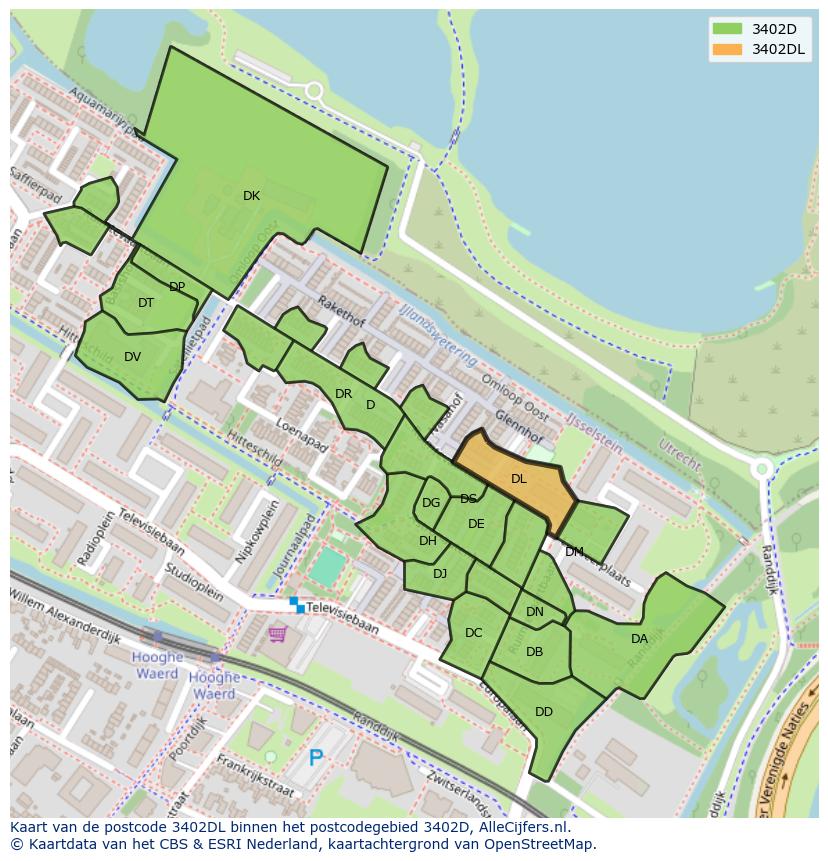 Afbeelding van het postcodegebied 3402 DL op de kaart.