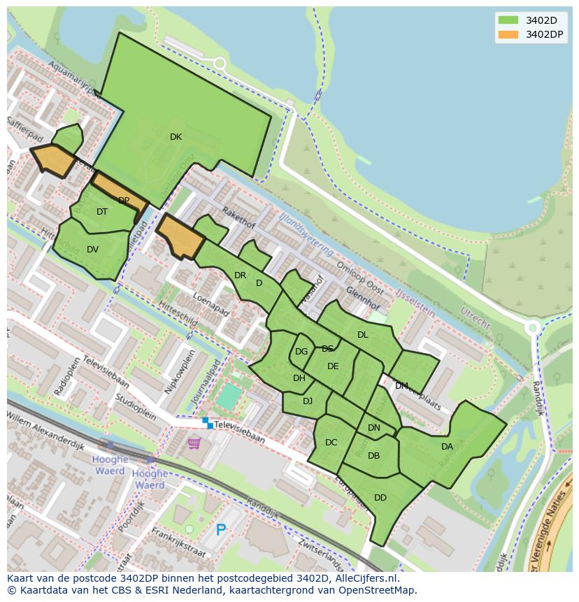 Afbeelding van het postcodegebied 3402 DP op de kaart.